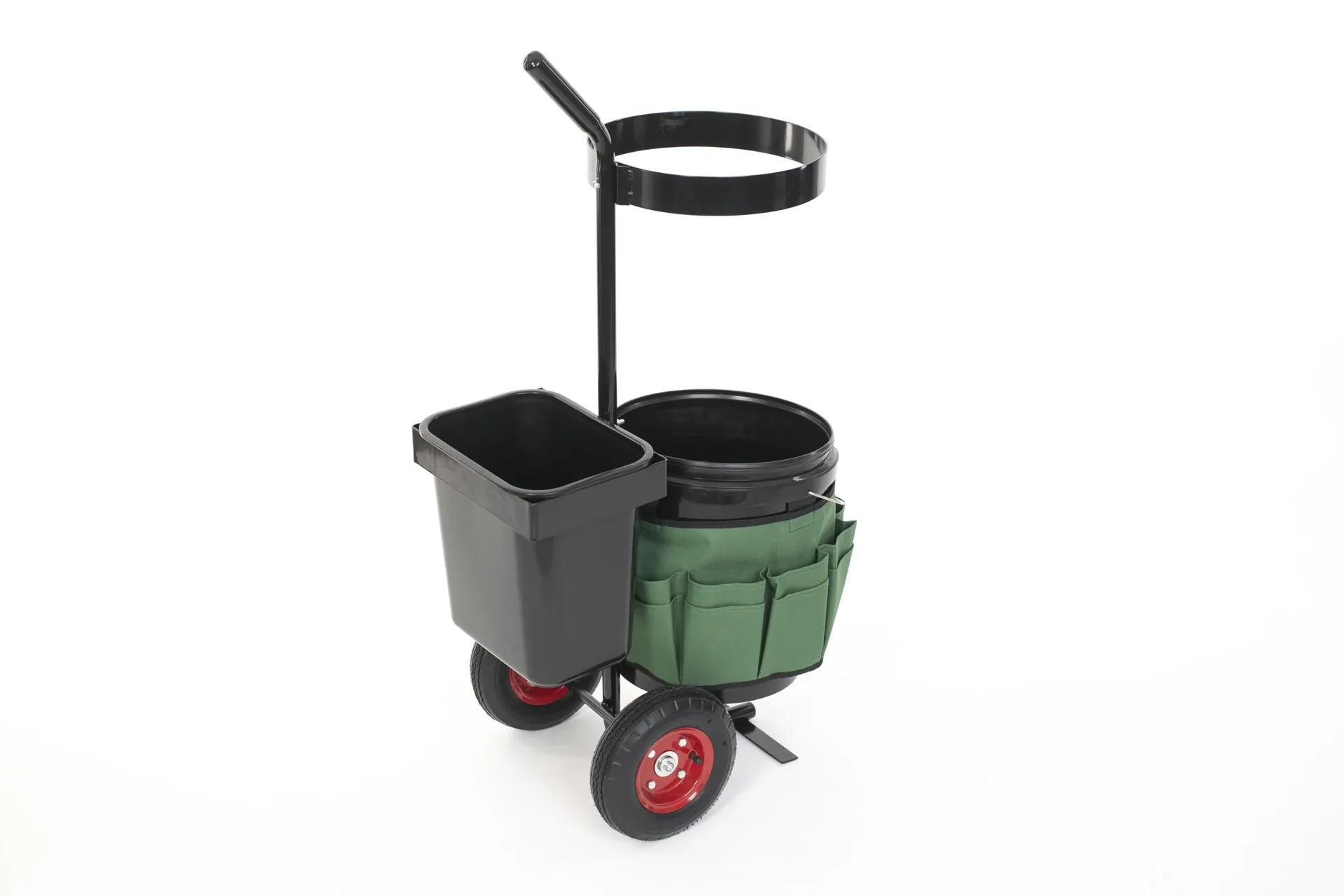 "Garden Cart Universal, 56×40×104 cm, Black/Green – with two containers and tool bag image"