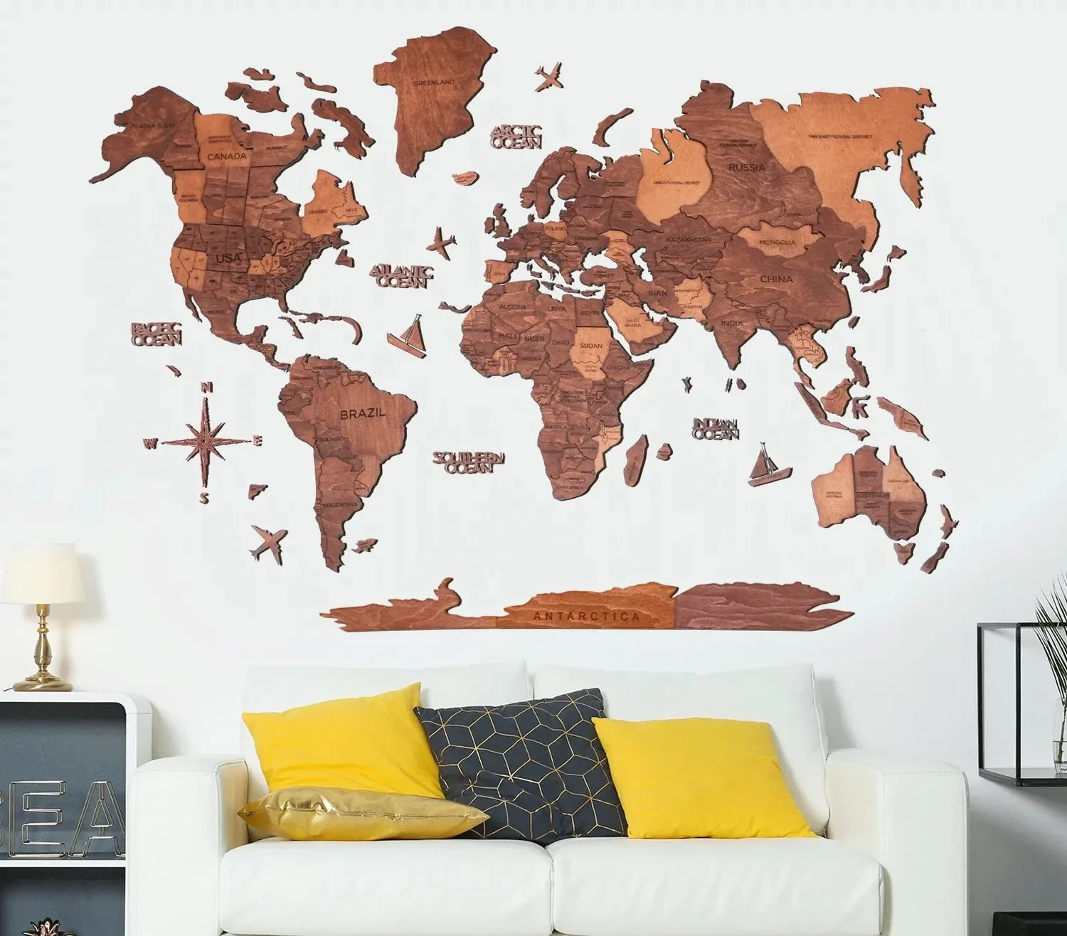 "World map wood, map world, world map wall decoration 3D - Enjoy the Wood, oak prime, World map size: XL image"