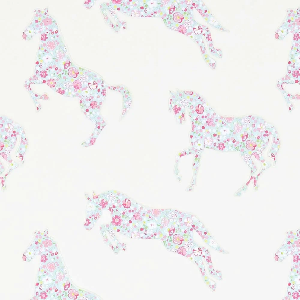 "Little Sanderson Abracazoo wallpaper flowers horses cream light blue pink image"