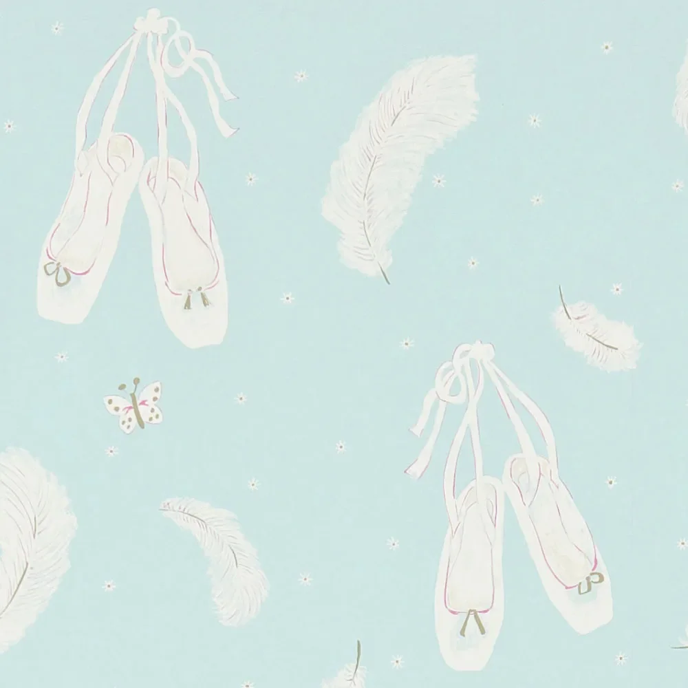 "Little Sanderson Abracazoo wallpaper ballet shoes light blue aqua image"