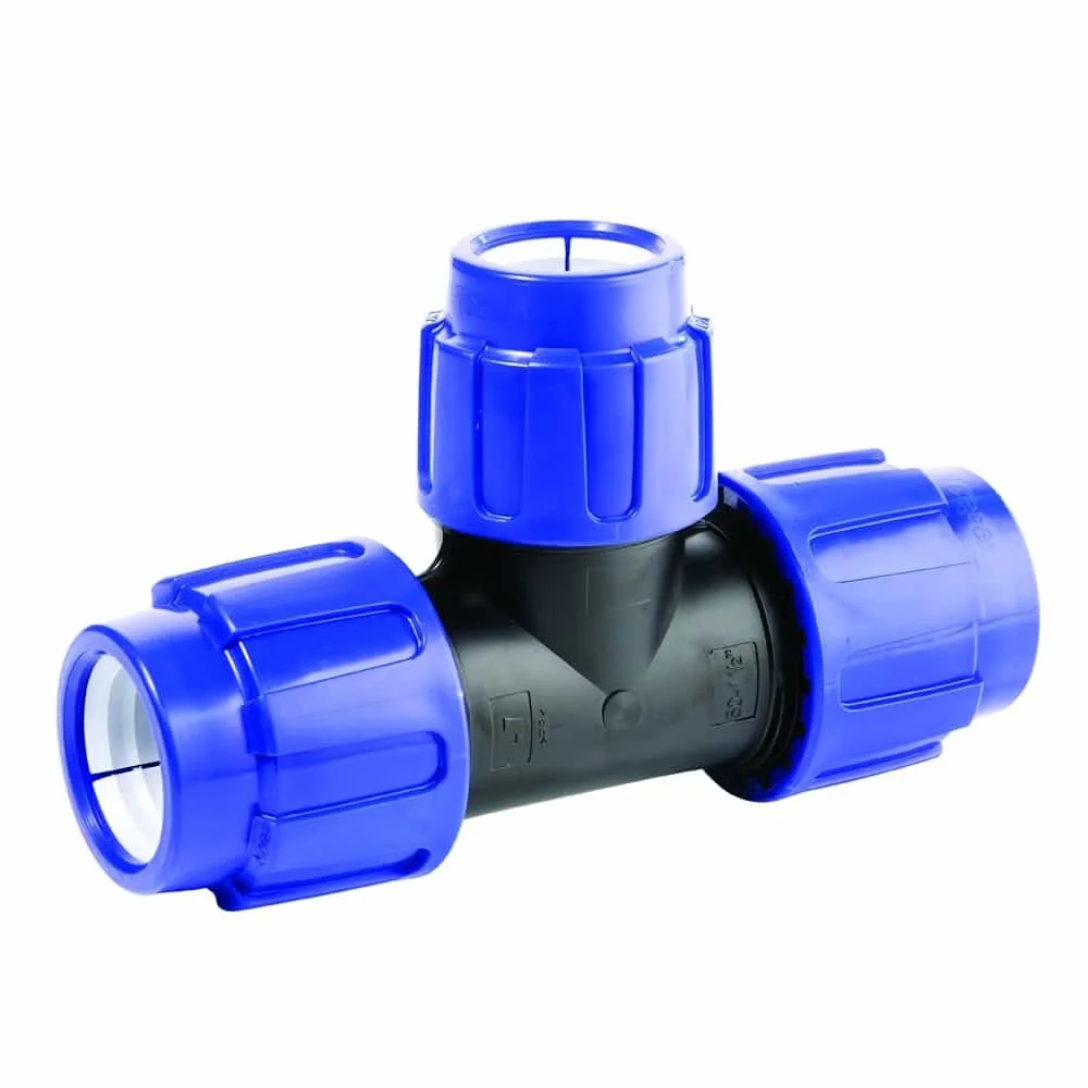 "PE Pipe Fitting Reducing Tee 25x20x25mm, PP Compression Fitting, PN16, Potable Water image"