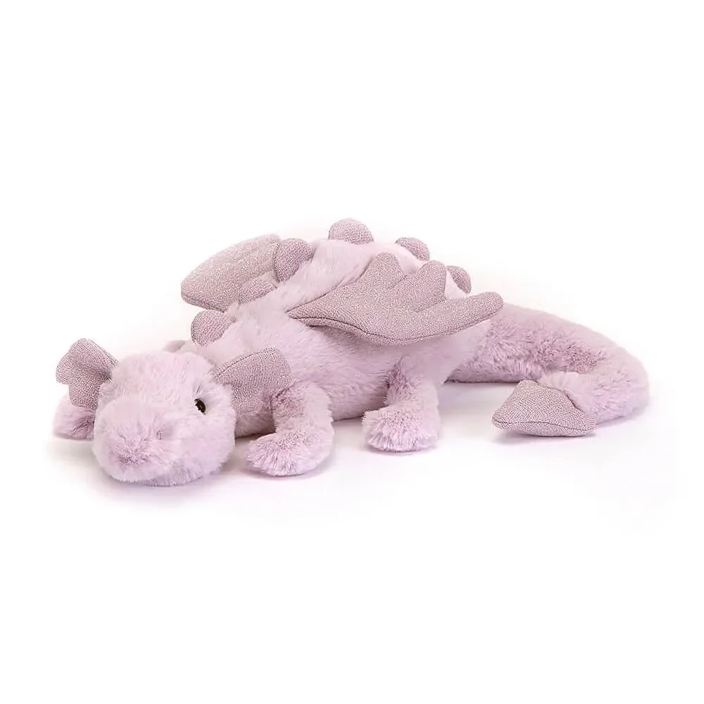"Jellycat Soft Toy, Cuddly toy - Lavender Dragon, Size: Small - H8 X W30 CM image"