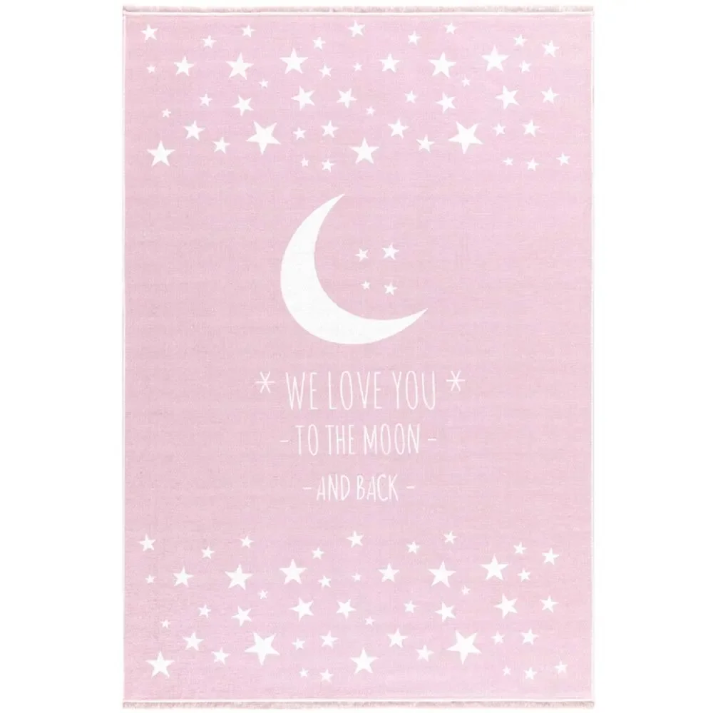 "Livone children's carpet washable moon & stars pink, Carpet size: 140 x 190 cm image"