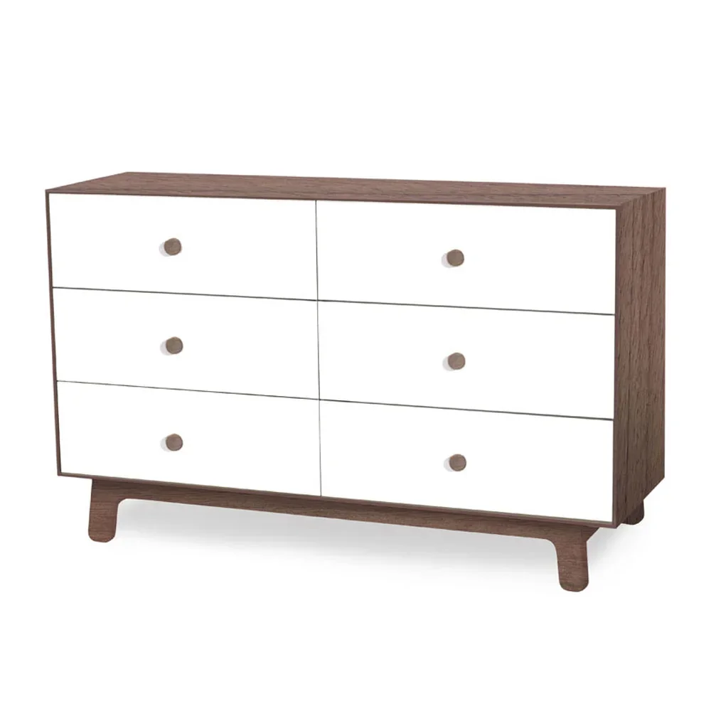 "Oeuf Chest of drawers Merlin 6 drawers white/walnut feet sparrow, Color feet: walnut image"