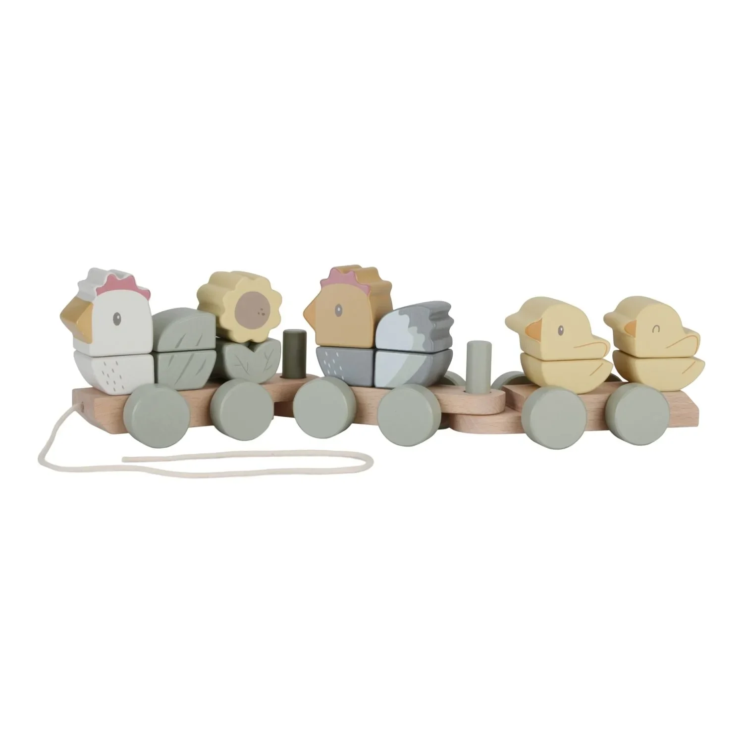 "Little Dutch Little Farm wooden stacking train – shape & color matching train with chickens & chicks (ages 18+ months) image"