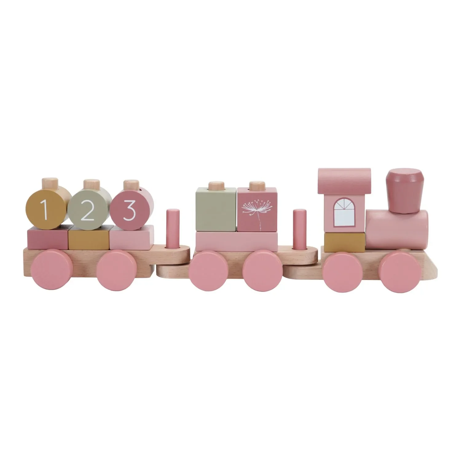"Little Dutch Wooden Train Set with Shape-Sorting Blocks, Wild Flowers - Stacking Toy with Shapes & Numbers image"