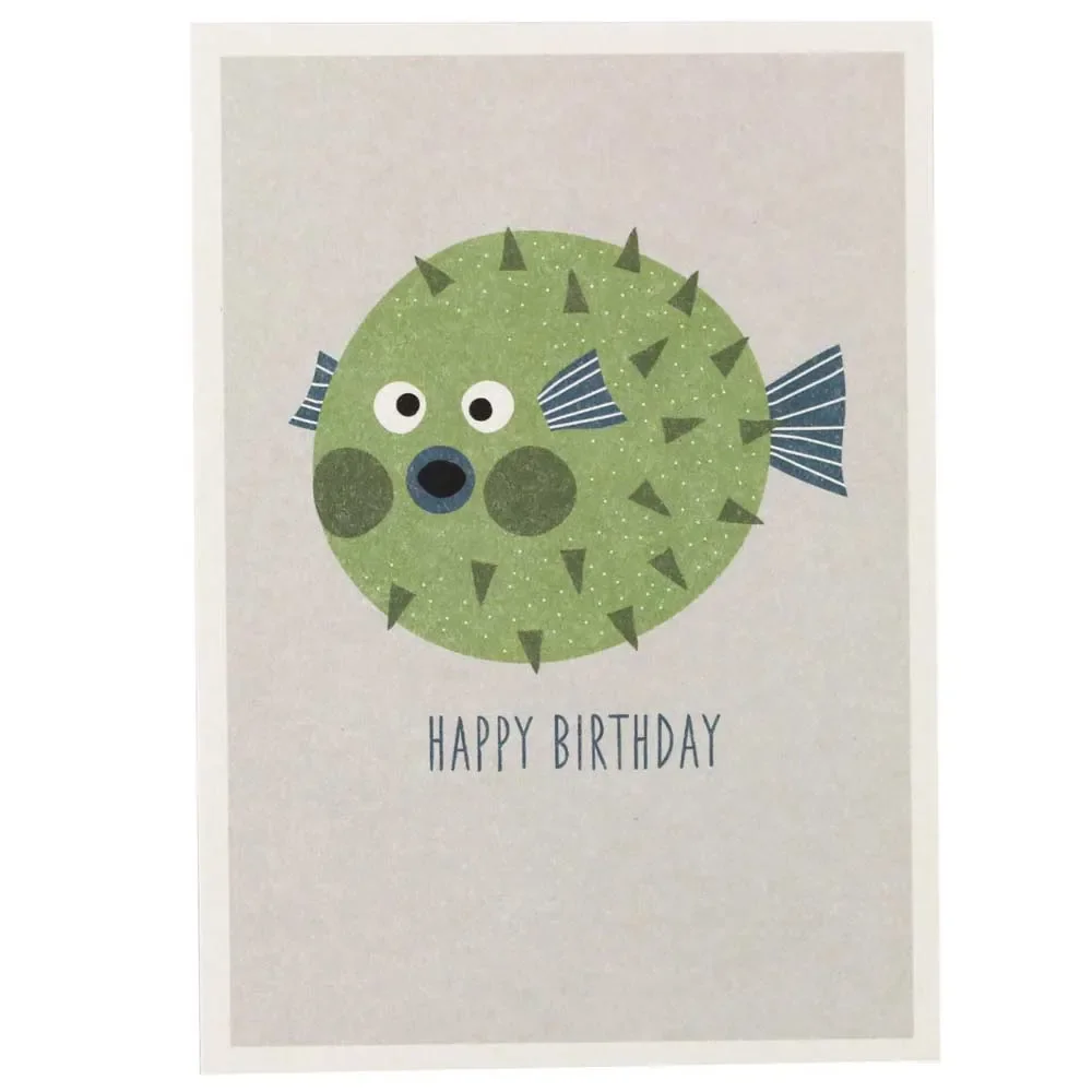"Ava & Yves postcard birthday ballfish green image"