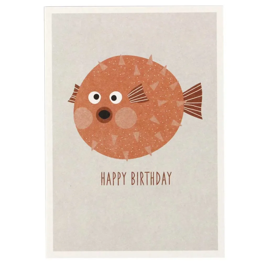 "Ava & Yves postcard birthday ballfish pink image"