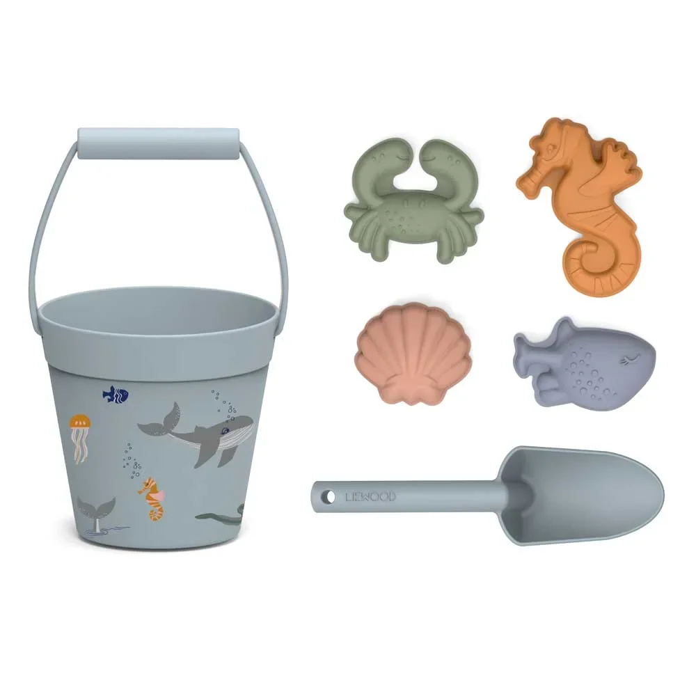 "Liewood "Dante" sandpit set silicone sea creatures blue image"