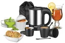 0.5 L stainless steel kettle, 7-piece set - with 2 drinking cups, coffee spoon and double compartment container