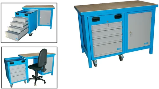 "Workbench 1200 SLT MULTI door and underroll container, lockable image"