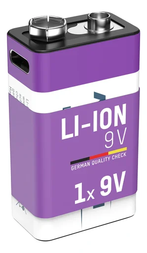 "Lithium Ion 9V E-Block Battery USB-C 1 piece, safety shutdown image"