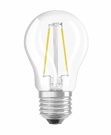 "LED CLASSIC P25 filament lamp in drop shape with 2.5 watts, E27, warm white, clear image"