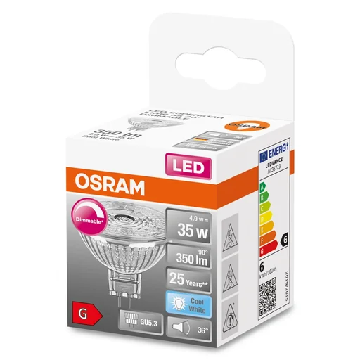 "LED SUPERSTAR reflector lamp MR16 with 4.9 watts, GU5.3, cool white, 36°, dimmable image"
