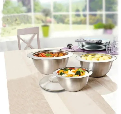 "6-piece thermal bowl set with lid, 1L + 2L + 3L, stainless steel image"
