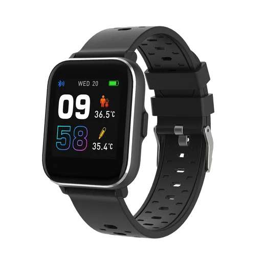 "Bluetooth Smartwatch with body temperature sensor, blood oxygen saturation and heart rate sensor, black image"