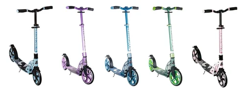 "Aluminum scooter with folding mechanism and stand, 205 mm, ABEC 7, height adjustable, green image"