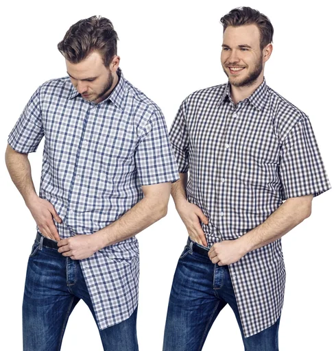 "Cotton shirt, short sleeves, checked, length 105cm, size 39/40, assorted colors image"