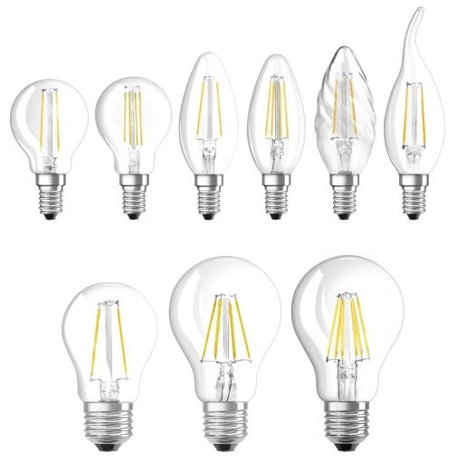 "LED CLASSIC A40 filament lamp with 4 watts, E27, warm white, clear image"