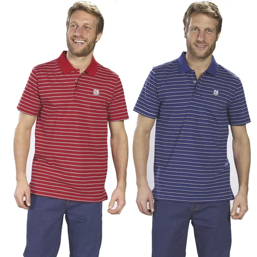 "Buttoned polo shirt, red striped, size L image"