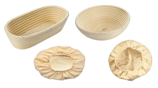 "Set of wicker fermentation baskets with cotton cover, round image"