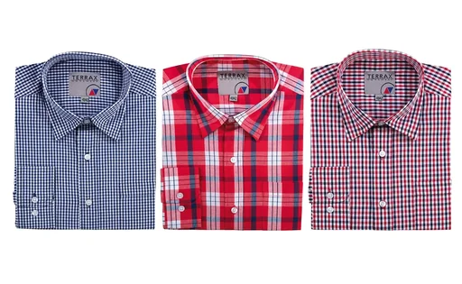 "Cotton shirt, long-sleeved, color red/checked, size 43/44 image"