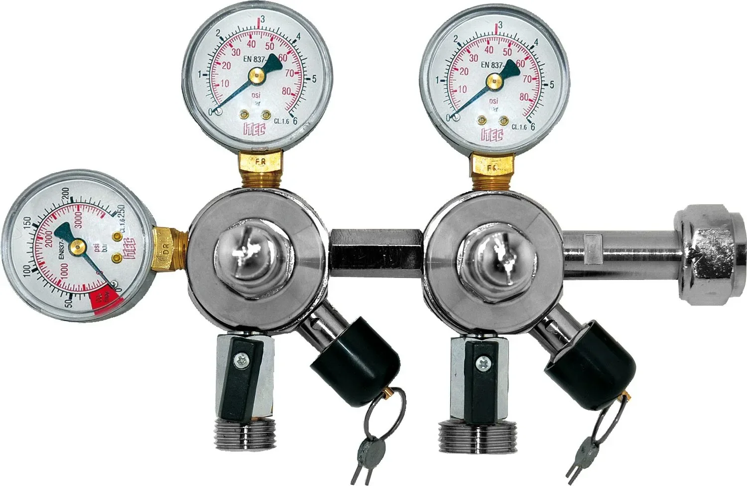 "Pressure reducer, CO2 pressure regulator, CO2 pressure gauge - 2 pressure displays for beer and AFG, dispenser 3 and 7 bar image"