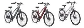 "Women's aluminum trekking e-bike, 28 inches, frame height 50 cm, 24-speed derailleur, chalk, XC940 Expedition image"