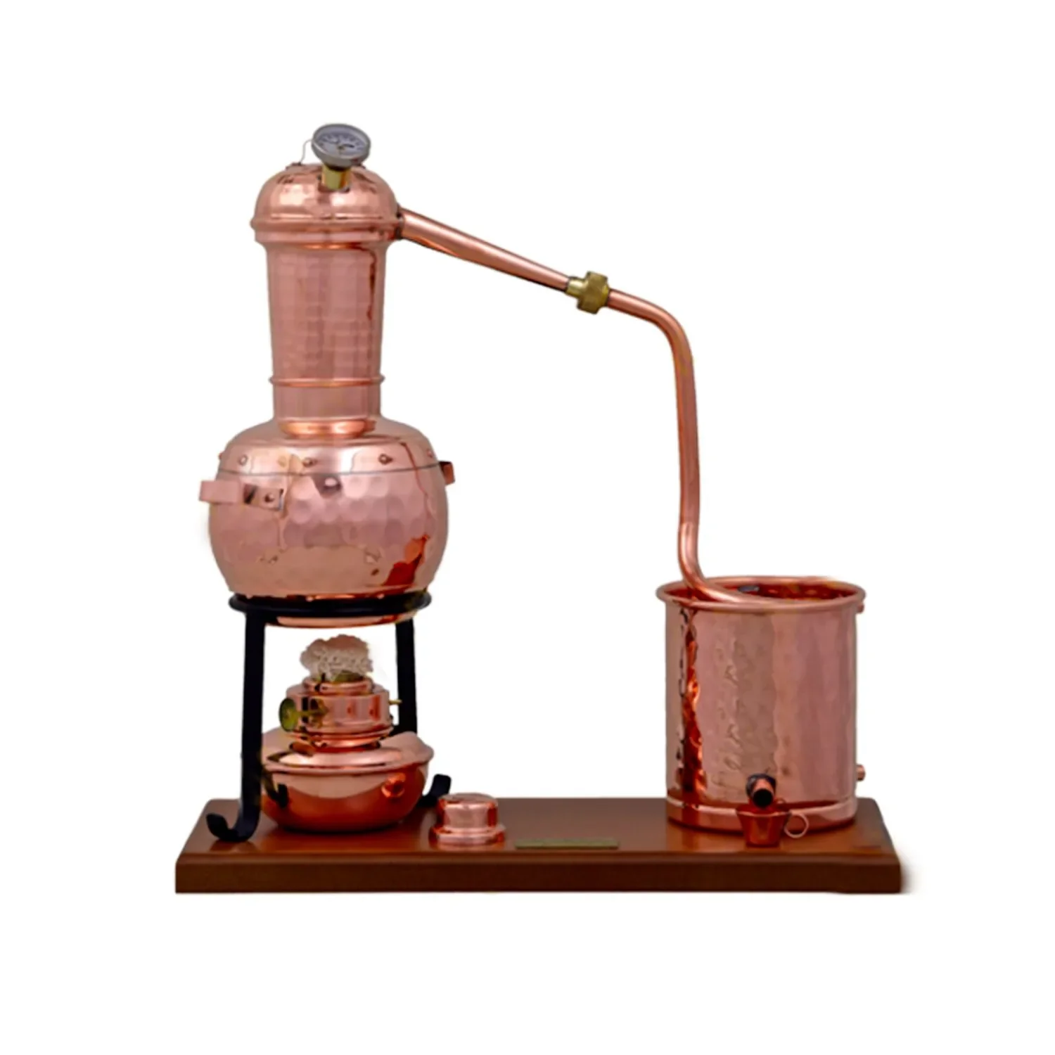 Alembic, Distillation apparatus, Distiller - Copper, Long Column premium, with spirit burner and thermometer, 0,7 litres