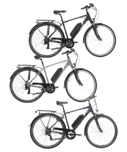 "Men's Trekking E-Bike, 28 inches, frame height 50 cm, 7-speed derailleur, matte silver, Eifel image"