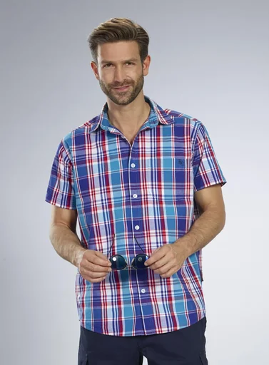 "Casual shirt, short sleeves, blue/red/turquoise checked, size 39/40 image"