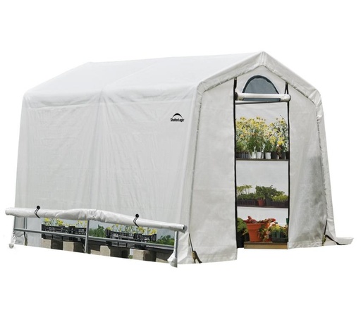 "Greenhouse 9 m² White, 298×305 cm – Walk-in Foil Greenhouse with Roll-up Door, Weatherproof image"