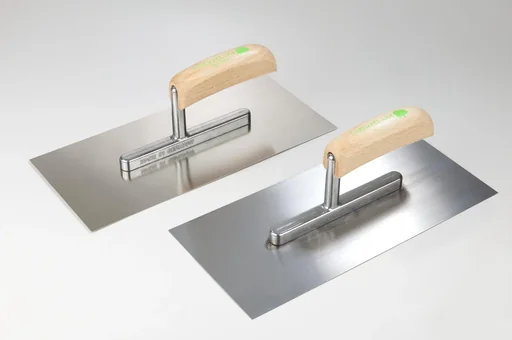 "Smoothing trowel 280 x 130 x 0.7mm, hardened steel, natural wood handle image"