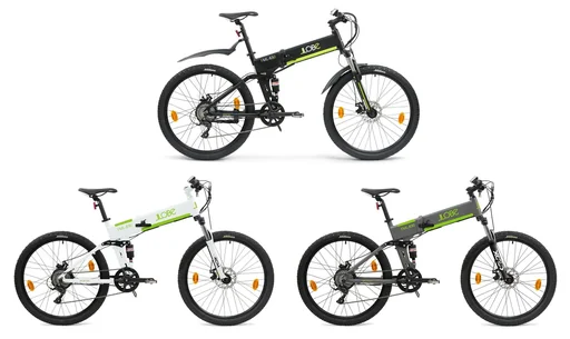 "Unisex e-mountain bike, 27.5 inches, frame height 48 cm, 9-speed derailleur, white, foldable - FML830, 10.4 Ah image"