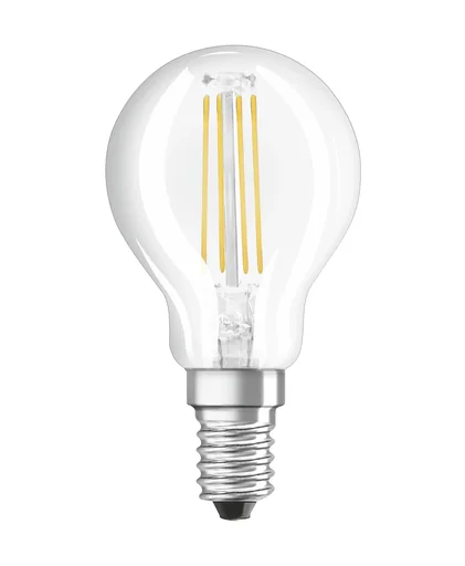 "LED STAR FILAMENT drop lamp with 4 watts, E14, cool white, clear image"