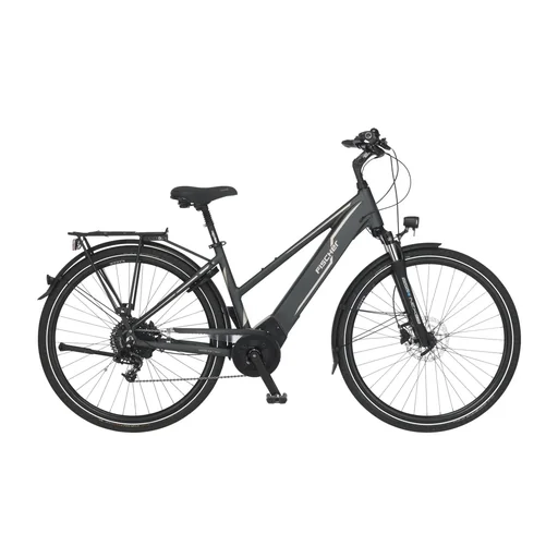 "Women's E-Bike Trekking, 28 inches, frame size 49 cm, 10-speed derailleur, slate grey matte, VIATOR 5.0i image"
