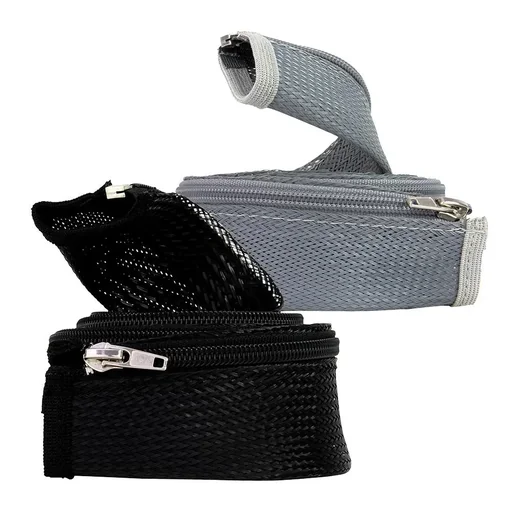 "Elastic cable sleeve with zipper, black image"