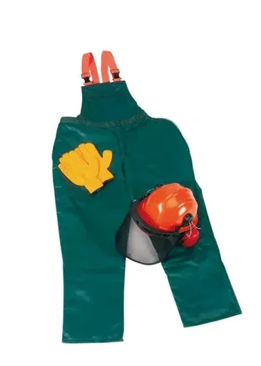 "Cut protection safety starter set: trousers size 52, helmet, gloves image"