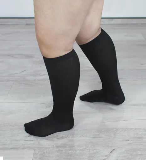 "Travel support stockings for strong calves, black, size 42-44, double pack image"