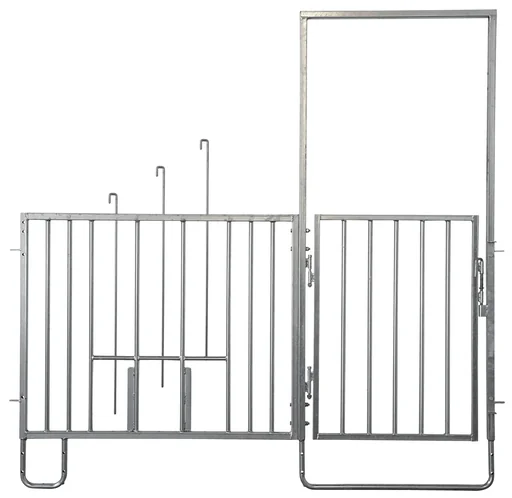 "Fence section with door and feeding places, short, for modular fence housing image"