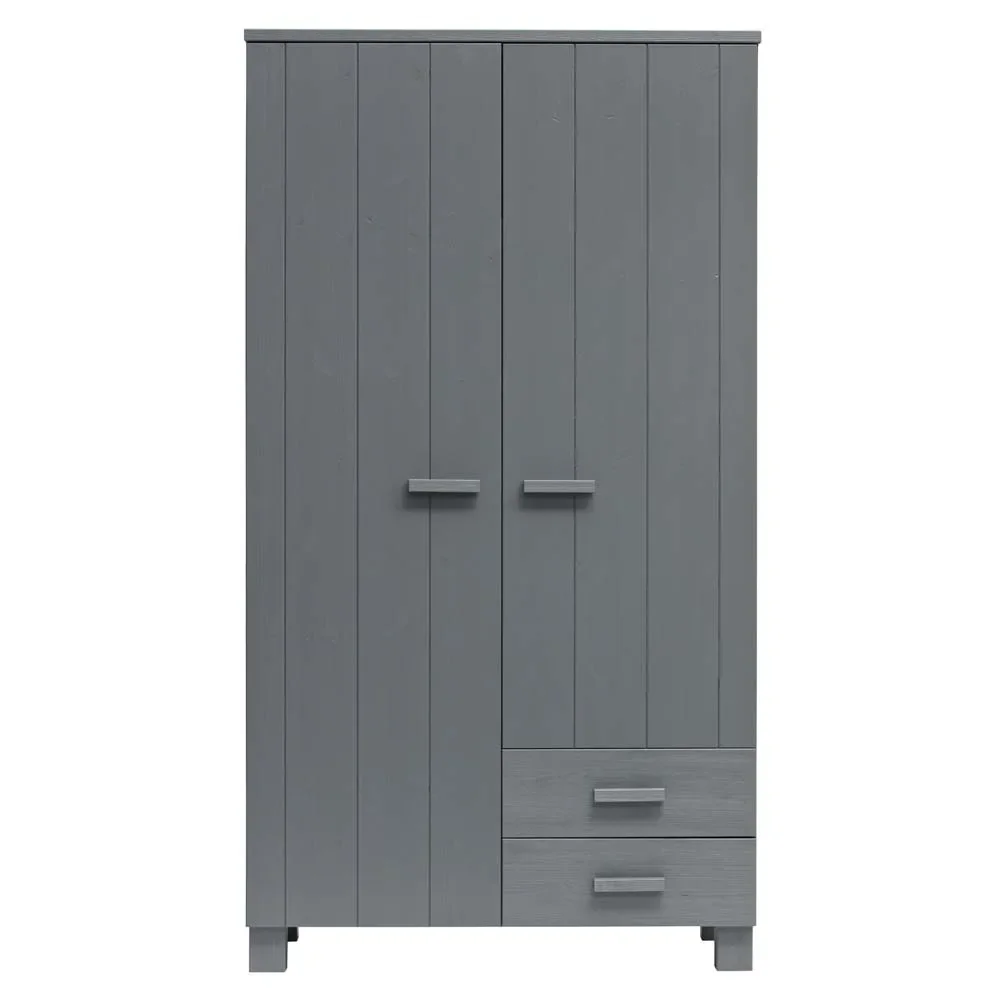 WOOOD - Schrank Dennis, 2-türig, Kiefer, Stahlgrau