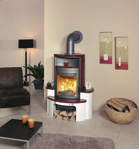 "Wood-burning stove - Avenso ECOplus 6 kW - burgundy-red tiles image"