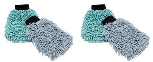 "Chenille Gloves Duo, Turquoise and Grey, Set of 4 image"