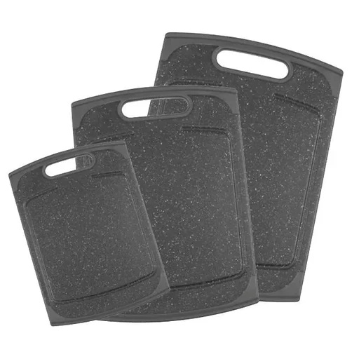 "Set of 3 cutting boards with juice groove, in granite look, black image"
