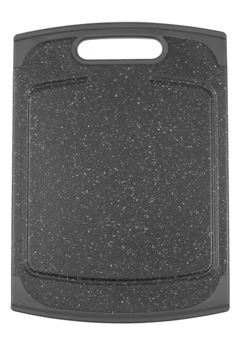"Cutting board with juice groove, in granite look, black, 250 x 140 mm image"