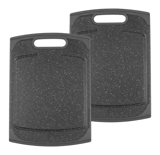 "Set of 2 cutting boards with juice groove, in granite look, black, 250 x 140 mm image"