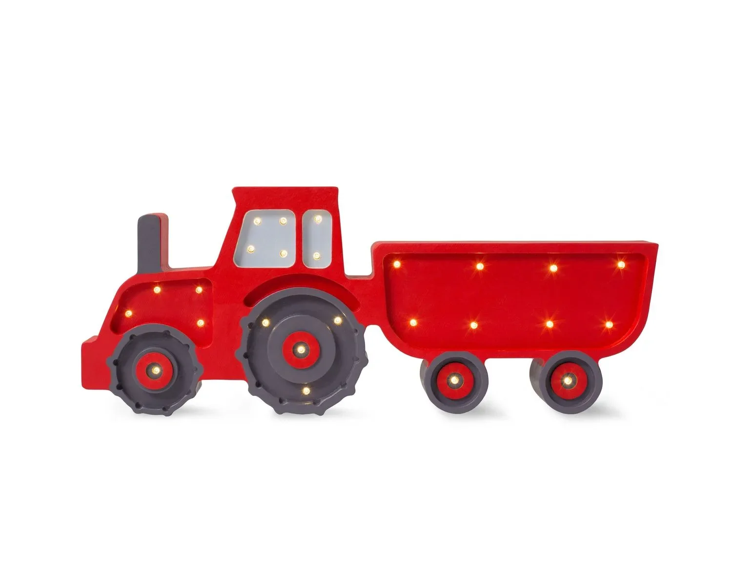"Little Lights Children's Nightlight Tractor - 100% Natural Pine Wood, Red image"