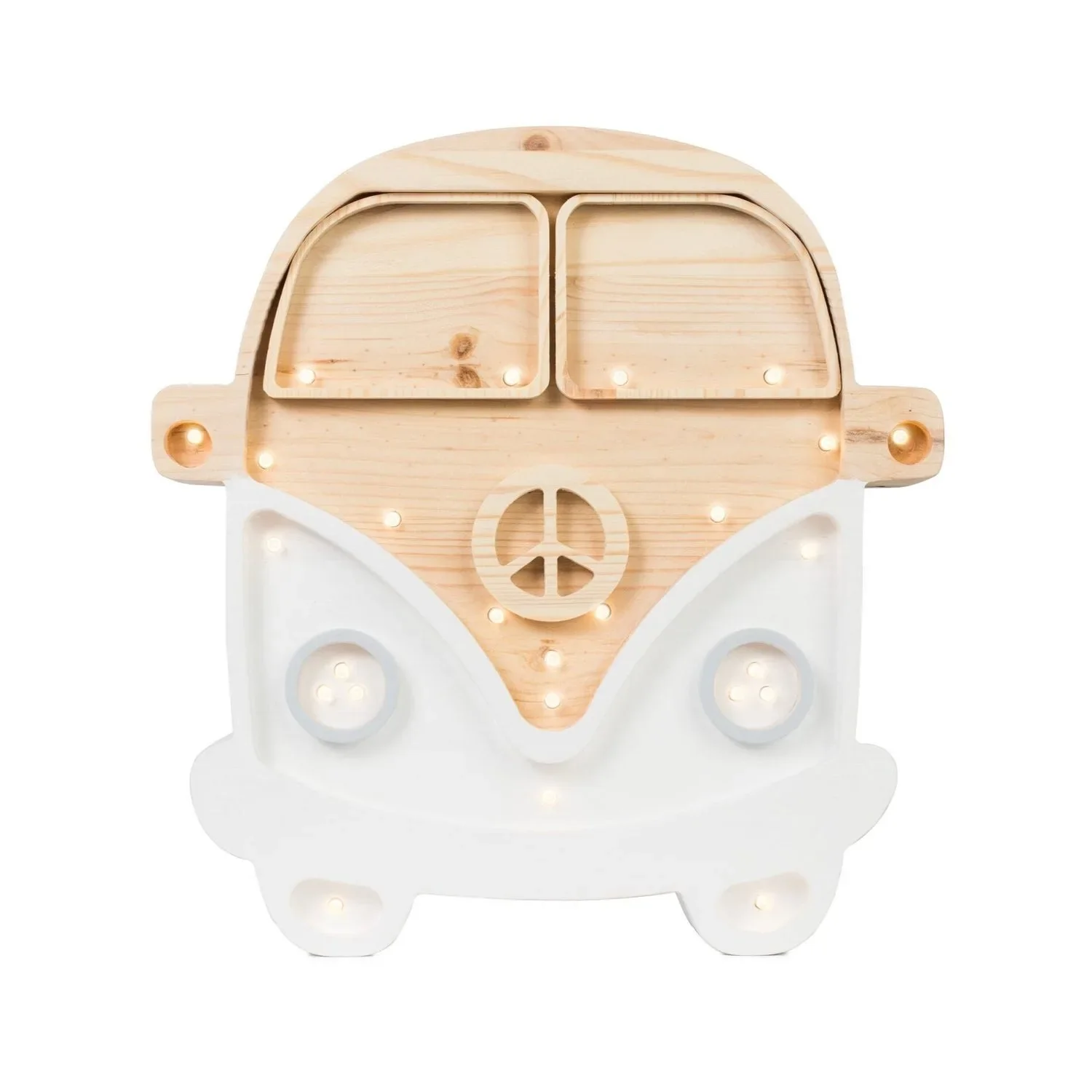 Little Lights Children's Night Light, Campervan Night Lamp - 100% Natural Pine Wood, Color: White/Wood