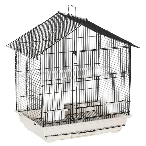 "Bird cage bird house bird aviary with perches feeding bowls removable bottom tray white 54 x 35 x 56 cm image"