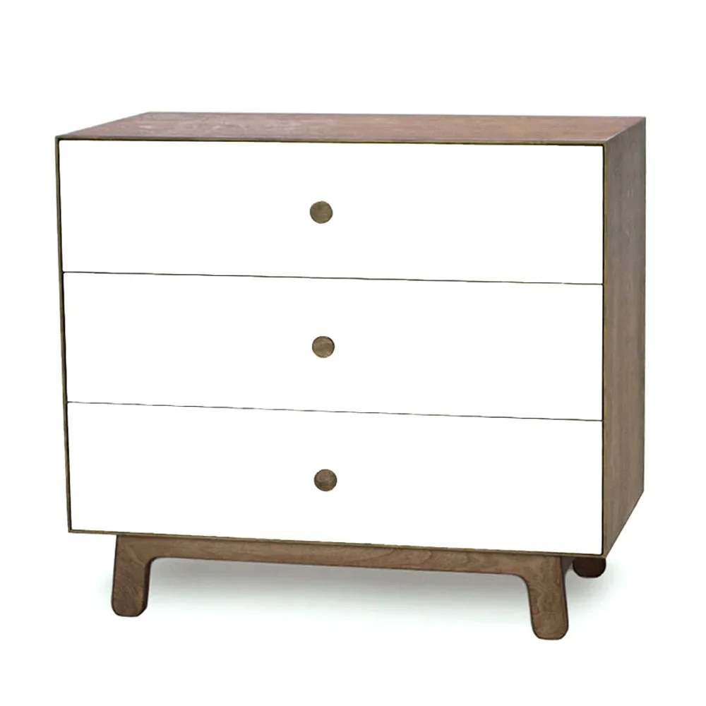 "Oeuf Chest of drawers Merlin 3 drawers white/walnut feet sparrow, Color feet: birch image"